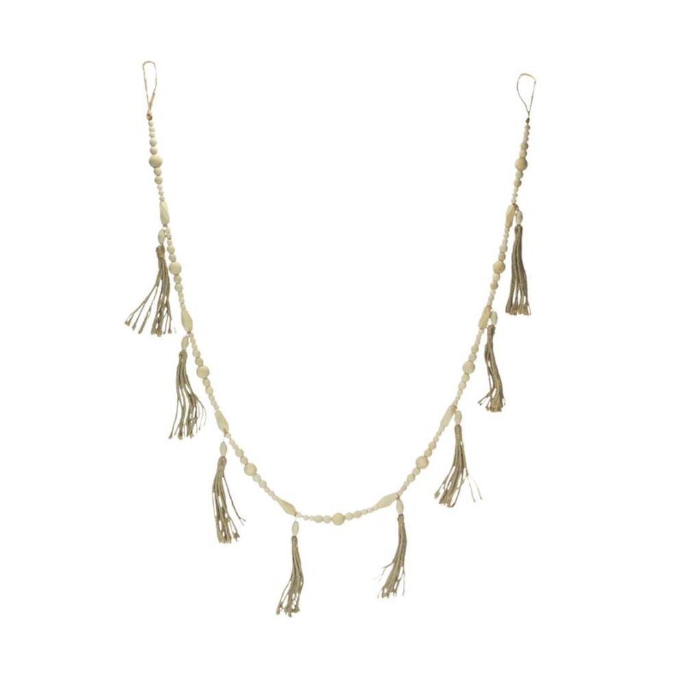 Bohemian Style Wooden Bead and Jute Rope Tassel Hanging Garland Boho